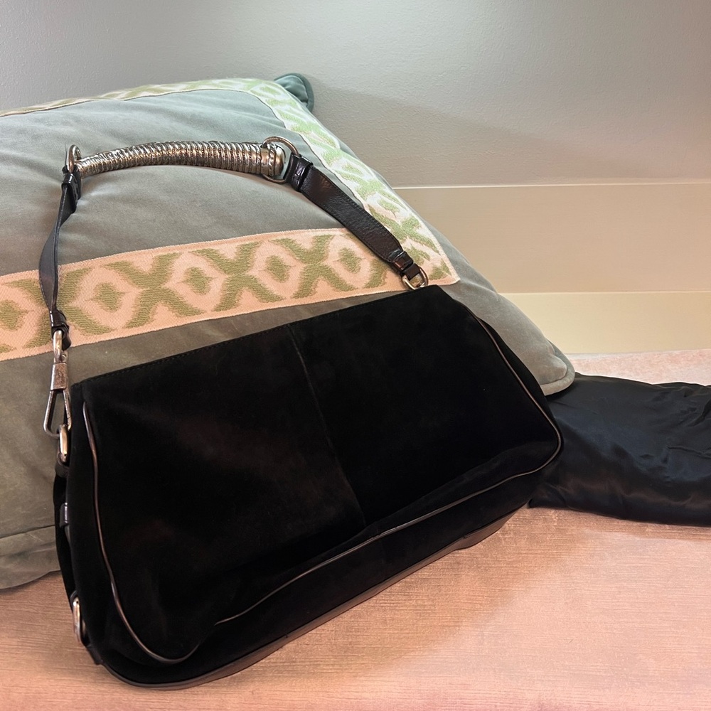 Yves Saint Laurent Mombasa Horn Black Suede Purse